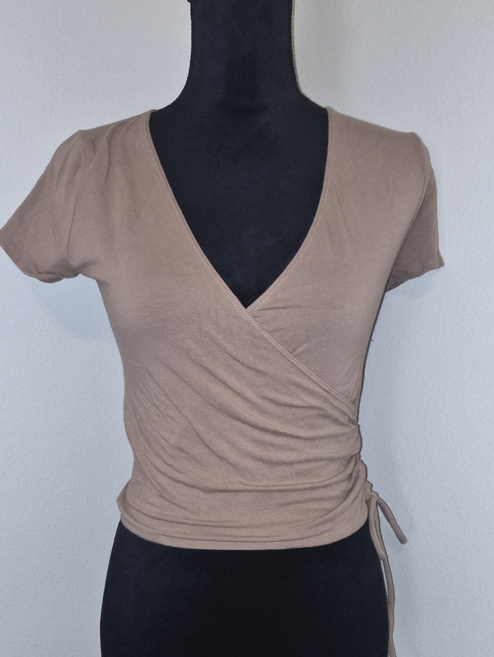 Hollister Taupe Wrap Short Sleeve Crop Top